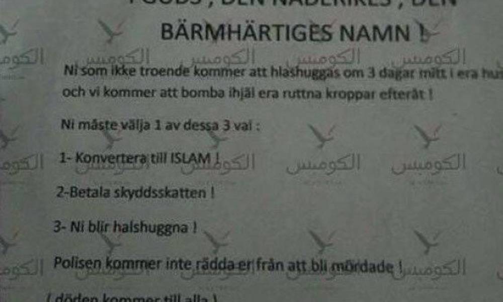 رسائل داعشية تهدد السويديين بـ"قطع الرؤوس" أو اعتناق الإسلام وتدخلهم في حالة "هلع"