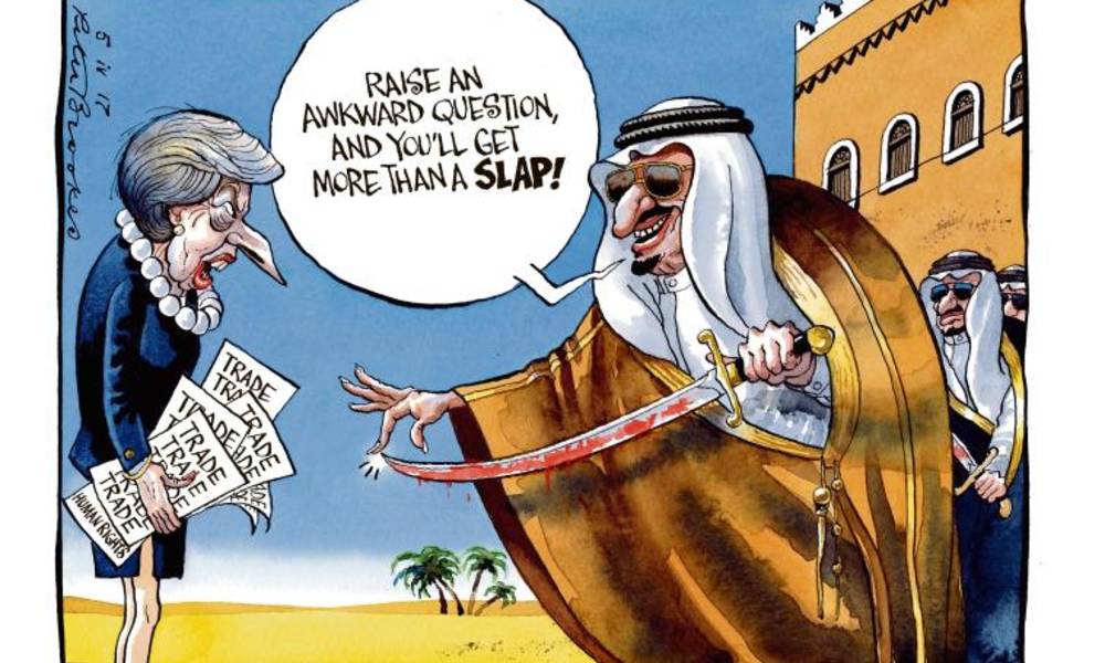 كاريكاتير مثير عن زيارة "ماي" للسعودية