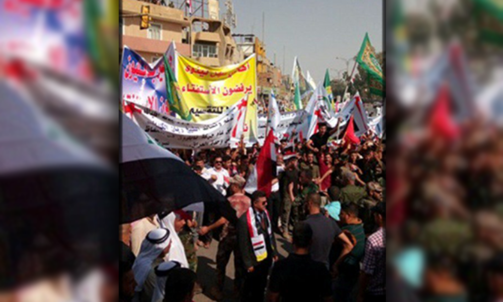 نينوى تشهد تظاهر المئات من مكوناتها ضد شمول المحافظة بالاستفتاء