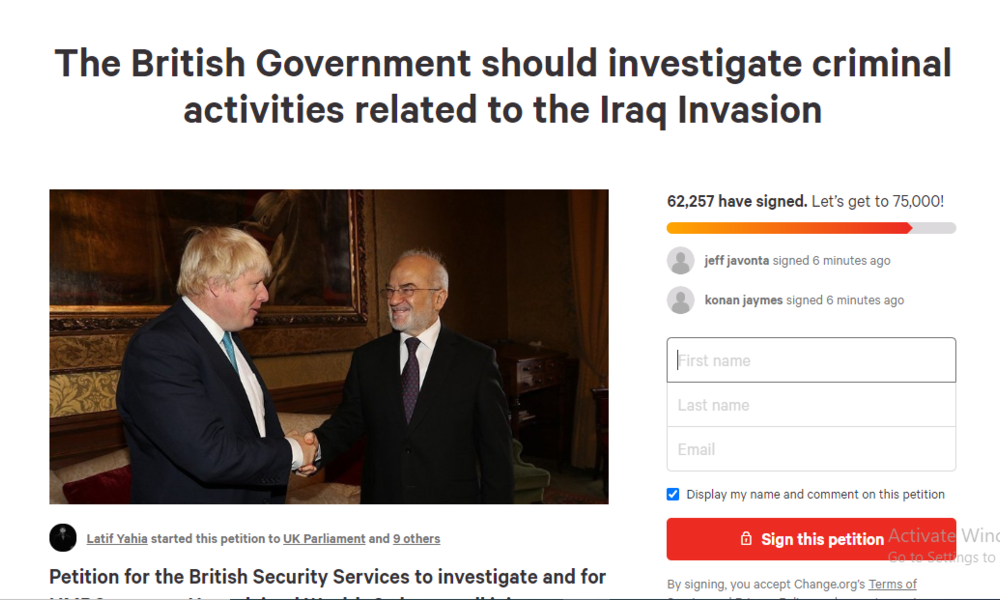 حملة جمع تواقيع لــ "محاكمة السياسين" العراقيين من حملة الجنسية البريطانية .. !