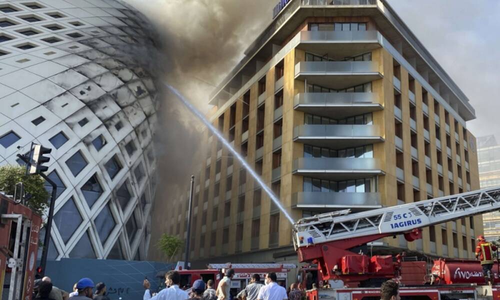 بالفيديو ..حريق كبير في مبنى زهى حديد وسط بيروت