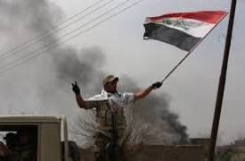 القوات الأمنية ترفع العلم العراقي فوق مباني منطقة الازركية في الفلوجة